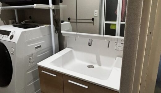 洗面化粧台リフォーム 温かみのあるライトオークの洗面化粧台 LIXIL クレヴィ